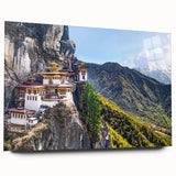 Large abstract wall art of Bhutanese landscape in muted earth tones on acrylic glass.