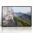 Large abstract wall art featuring a Bhutanese landscape in muted earth tones on a framed acrylic.