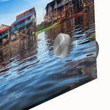 Large abstract wall art depicting a Cambodian landscape in muted earth tones on acrylic glass.