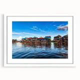 Abstract art print of a Cambodian landscape in muted earth tones on a white-framed mat, ideal for dining room decor.