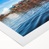 Art deco poster of a Cambodian landscape in muted earth tones on rolled canvas, suitable for dining room decor.