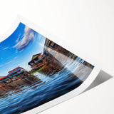 Extra large rolled print featuring line art flowers and Cambodian scenery in muted earth tones.