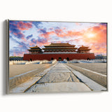 Framed canvas depicting a vintage-style Beijing landscape in colorful art tones, ideal for enhancing a living room or study.
