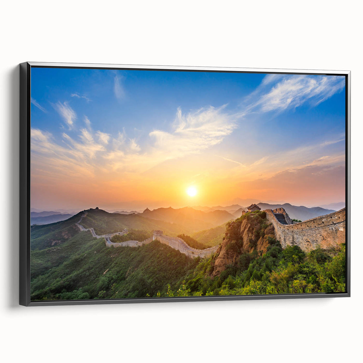 Framed canvas of the Great Wall of China in black and white, ideal for bedroom wall decor.