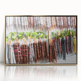 Large art print of a serene Georgian landscape in soft gold tones on framed acrylic, ideal for modern nursery wall decor.