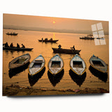 Large abstract wall art of an Indian scenery in muted earth tones on acrylic glass, ideal for bedroom or dining room decor.