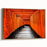Framed canvas featuring a vintage-style landscape painting of Kyoto with black and gold tones, ideal for bedroom wall art.
