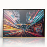 Framed acrylic print of Tokyo skyline in gold and black tones, suited for modern art wall decor.