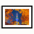 Extra large, textured abstract art print depicting colorful, stylized Seoul skyline on a black framed canvas.