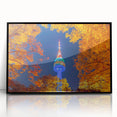 Large abstract wall art featuring a Seoul cityscape in muted black and gray tones on a framed acrylic.