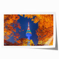 Extra large wall art of Seoul's skyline in muted gray and blue tones on a rolled canvas, ideal for dining room decor.