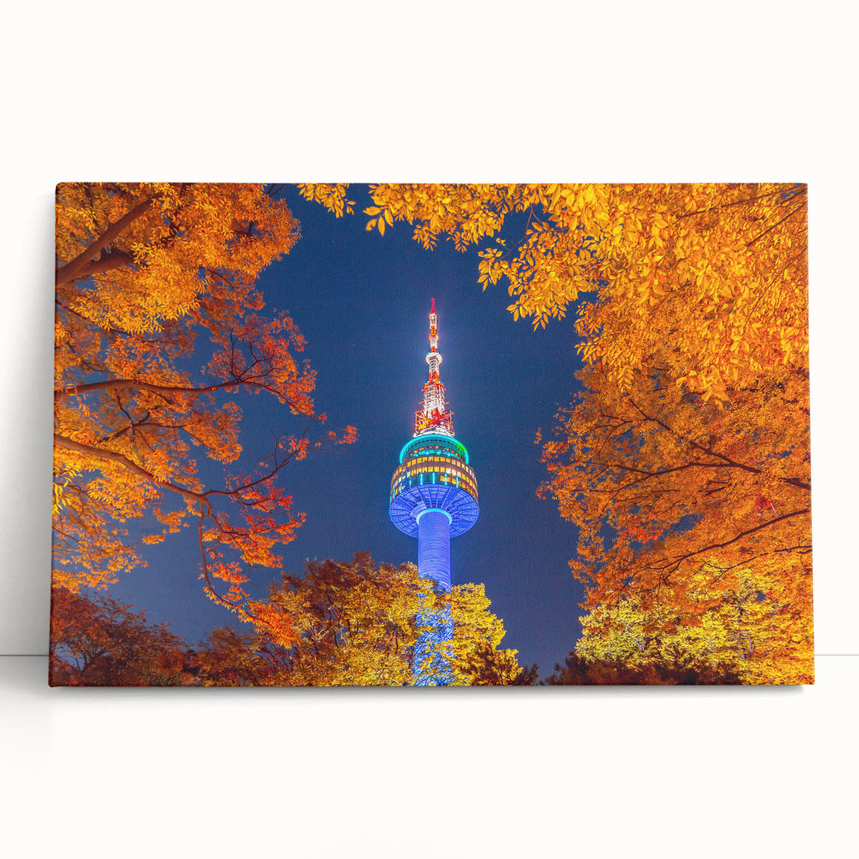 Black and white photo of Seoul skyline on large stretched canvas, suitable as kitchen wall art or bedroom decor.
