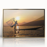 Large art print of a Myanmar landscape in muted gold tones on framed acrylic, ideal for modern art wall decor.