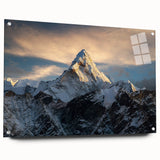 Acrylic print of Mount Everest in muted tones of blue and gray, ideal for bedroom or dining room decor.
