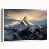 Vintage poster art of Everest with colorful accents on extra large framed canvas, ideal for living room decor.