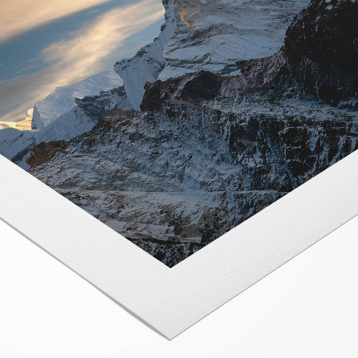 Art deco poster of Mount Everest in muted earth tones on rolled canvas, suitable for dining room wall art.