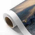 Art deco style poster of Mount Everest in pastel blue and white tones on rolled canvas, ideal for nursery wall art.