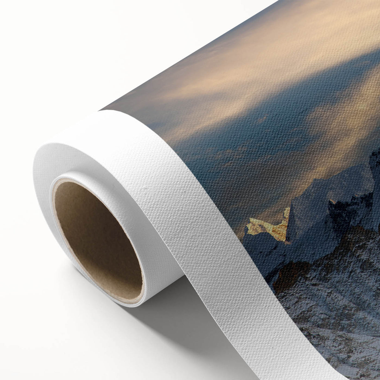 Art deco style poster of Mount Everest in pastel blue and white tones on rolled canvas, ideal for nursery wall art.
