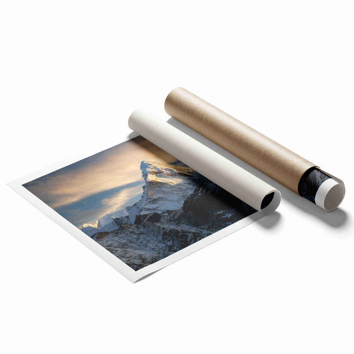 Extra large rolled print of Mt. Everest with floral foreground in muted earth tones, ideal for classy bathroom wall art.