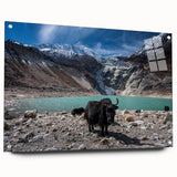 Large abstract wall art of an Asian scenery in Nepal, rendered in muted earth tones on acrylic glass.