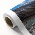 Art Deco poster depicting serene Nepal scenery on rolled canvas, suitable for nursery wall art or dining room decor.