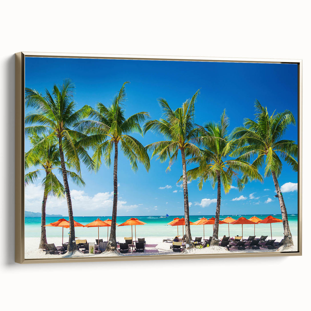 Framed canvas featuring a vintage-style landscape painting of a Philippine scenery in muted gold and black tones.