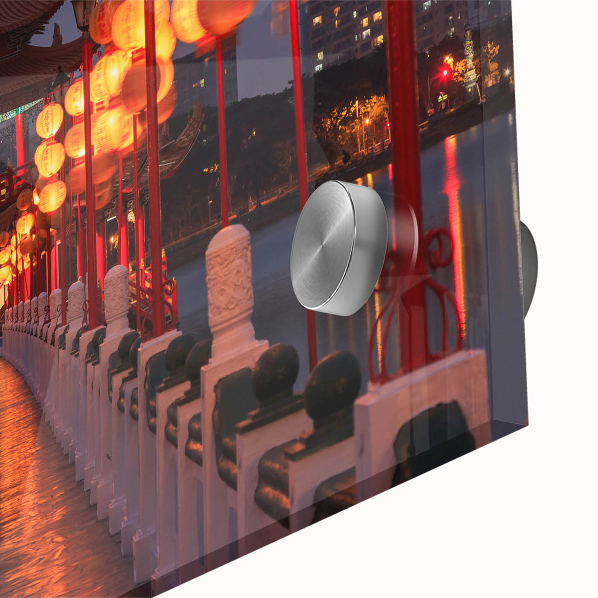 Large abstract wall art featuring a mid-century modernist style Taiwan scenery in muted earth tones on acrylic glass.