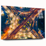 Large abstract wall art of Bangkok skyline with vibrant twilight hues on acrylic glass.