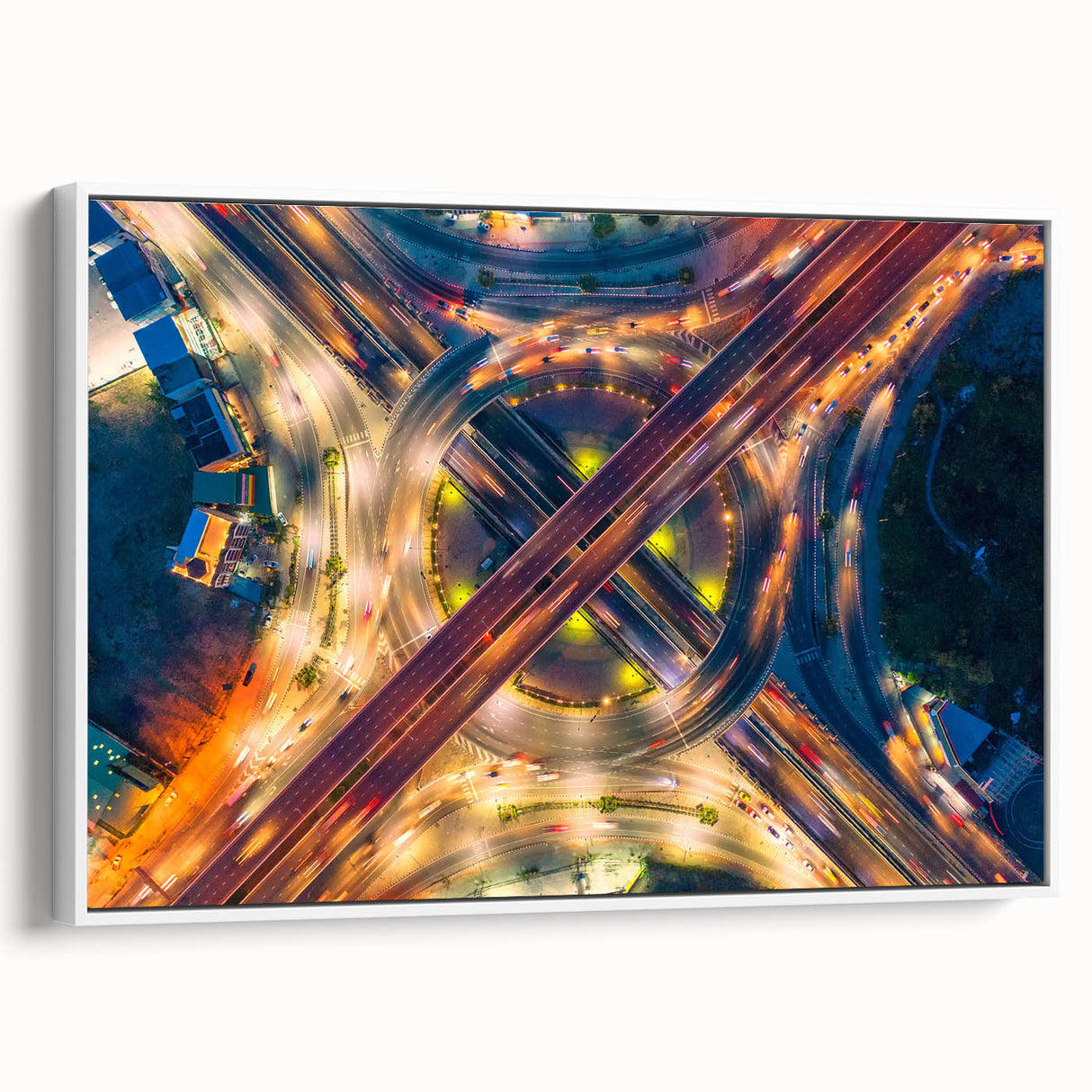 Vintage poster art of Bangkok skyline on extra large framed canvas with colorful accents, ideal for living room decor.