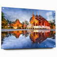 Acrylic print of a large abstract depiction of a Thai landscape in vibrant blue and green tones.