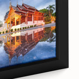 Extra large framed canvas of a textured black wall art featuring colorful, abstract scenery of Thailand.