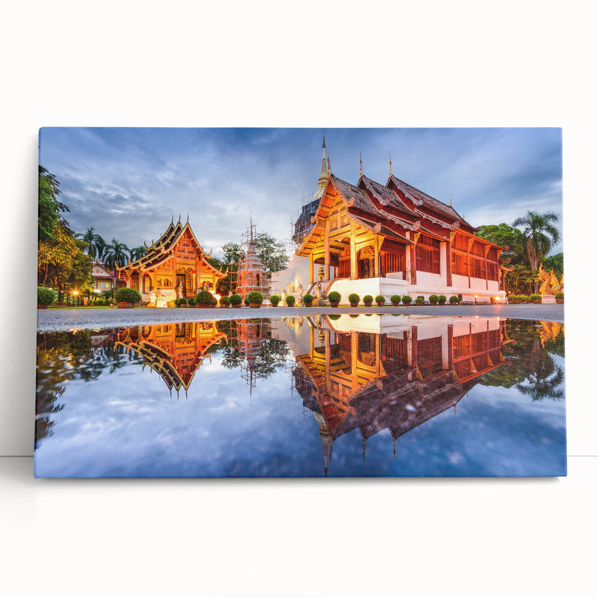 Black and white photograph of a serene Thai landscape on stretched canvas, suitable for kitchen or bedroom decor.