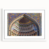 Abstract art print of a Turkish landscape in muted earth tones on a framed white mat, suitable for dining room decor.