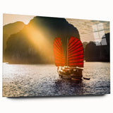 Large abstract wall art of a Vietnamese landscape in muted earth tones on acrylic glass.