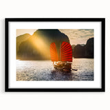 Extra large, textured abstract art print of vibrant, colorful scenery, framed in black, ideal for living room decor.