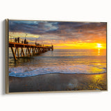 Framed canvas landscape art painting of Adelaide, featuring a vintage poster style with colorful art on a black background.
