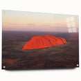 Acrylic print of Ayers Rock in Australia, featuring earthy red and orange tones, suitable for bedroom or dining room decor.