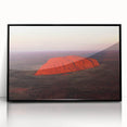 Large abstract wall art of Ayers Rock in muted earth tones on a framed acrylic, suitable for modern living room decor.