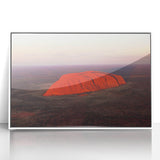 Large art print of Ayers Rock in muted earth tones, framed in white acrylic, suitable for modern art wall decor.