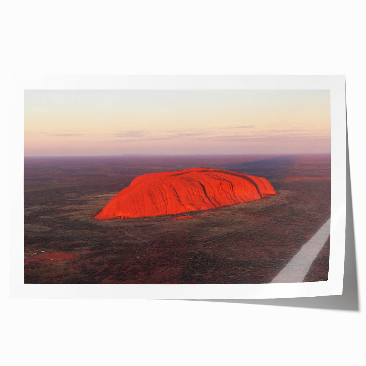 Ayers Rock scenery on a rolled canvas print, featuring earthy red and orange tones, suitable for art wall dining room.