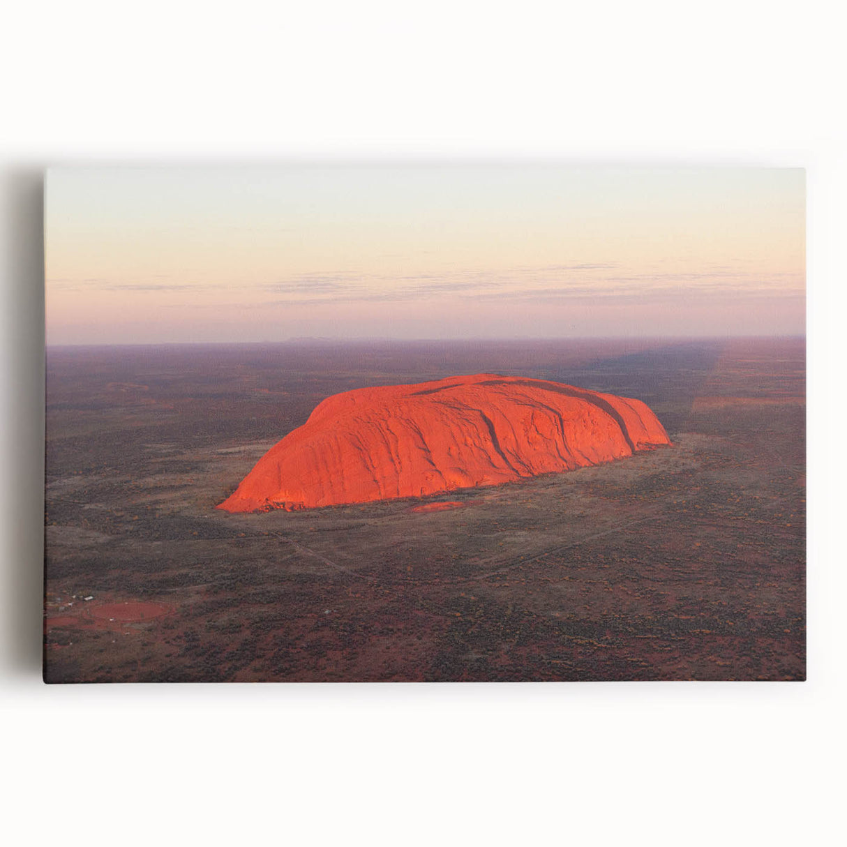 Black and white stretched canvas of Ayers Rock, ideal for kitchen wall art.