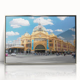 Art deco poster of Melbourne skyline in muted silver tones on a framed acrylic, ideal for modern art wall decor.