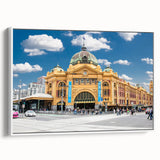 Framed canvas of a vintage Melbourne landscape in muted black and white, ideal for bedroom wall art.