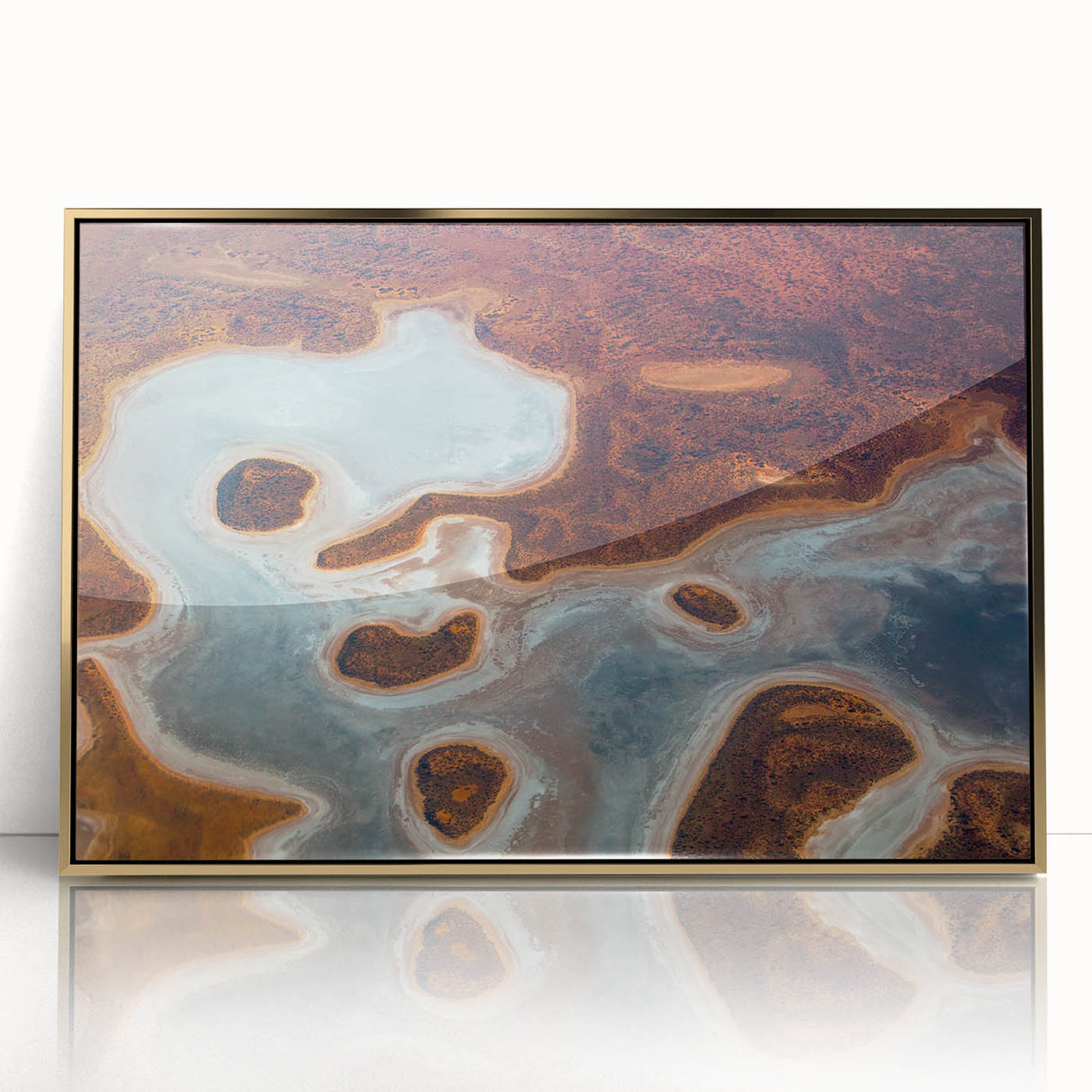 Mid-century modernist art depicting Queensland landscape in muted earth tones on a framed acrylic panel.