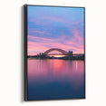 Black and white framed canvas of Sydney landscape, vintage poster style, ideal for bedroom wall art.