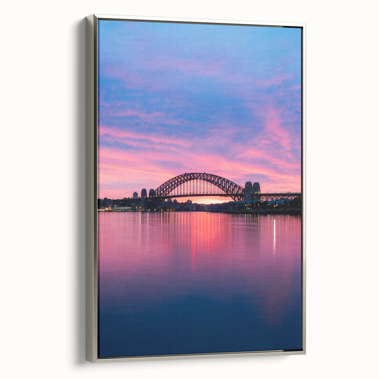 Landscape art painting of Sydney on framed canvas, featuring vibrant colors and a vintage poster style.