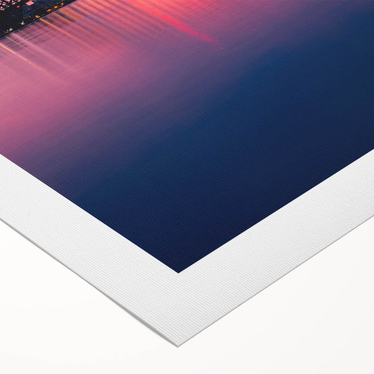 Art deco poster featuring the Sydney skyline in muted blue tones on rolled canvas, suitable for dining room decor.