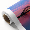 Art deco poster of Sydney skyline in pastel shades on rolled canvas, ideal for nursery wall art.