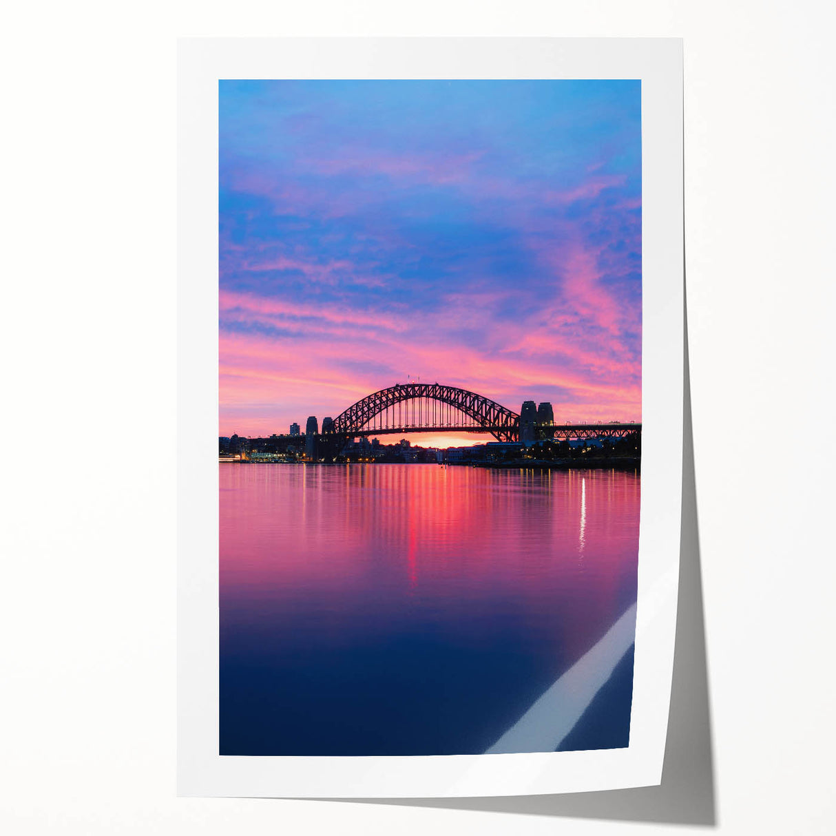 Sydney skyline in muted gray, large rolled canvas, suitable for dining room wall art.