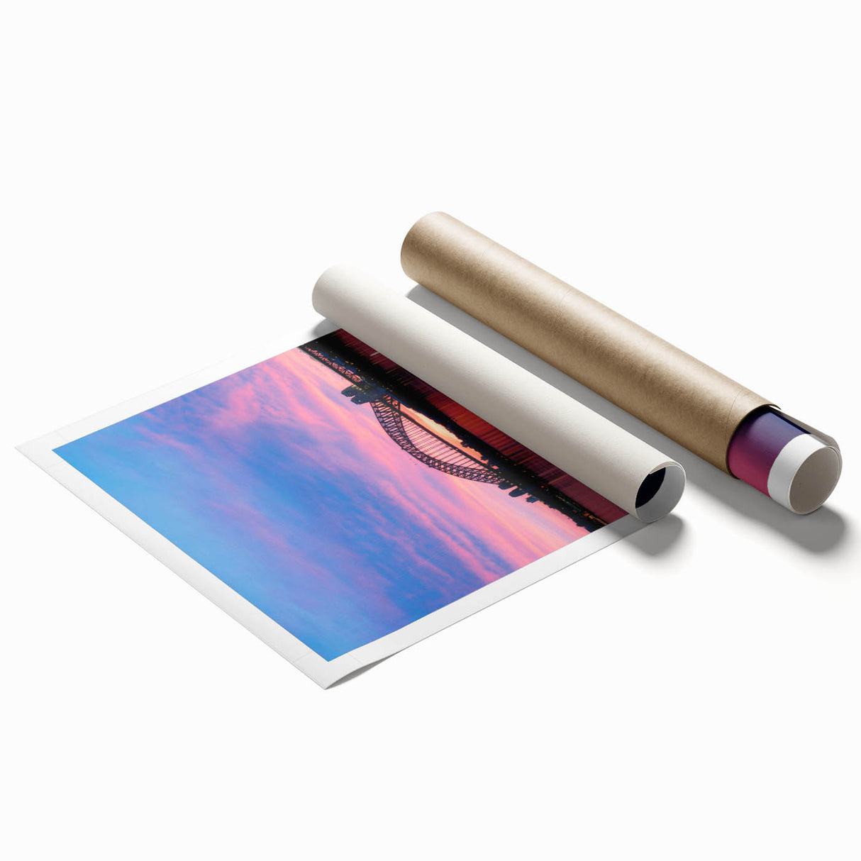 Extra large rolled print featuring a Sydney scenery with soft floral accents in muted colors.